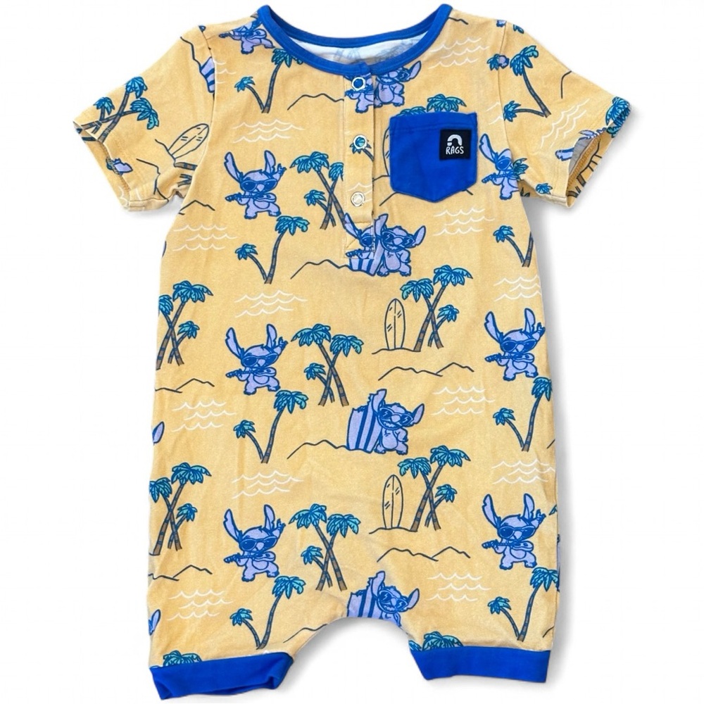Rags to Raches Blue and Tan Surf Print One-Piece
